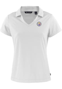 Cutter and Buck Pittsburgh Steelers Womens White Daybreak V Neck Short Sleeve Polo Shirt