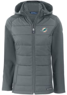 Cutter and Buck Miami Dolphins Womens Grey Evoke Hood Heavy Weight Jacket