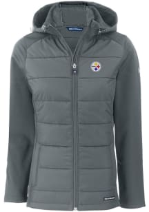 Cutter and Buck Pittsburgh Steelers Womens Grey Evoke Hood Heavy Weight Jacket