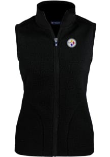 Cutter and Buck Pittsburgh Steelers Womens Black Cascade Sherpa Vest