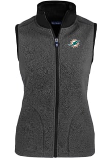 Cutter and Buck Miami Dolphins Womens Grey Cascade Sherpa Vest