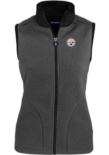 Cutter and Buck Pittsburgh Steelers Womens Grey Cascade Sherpa Vest