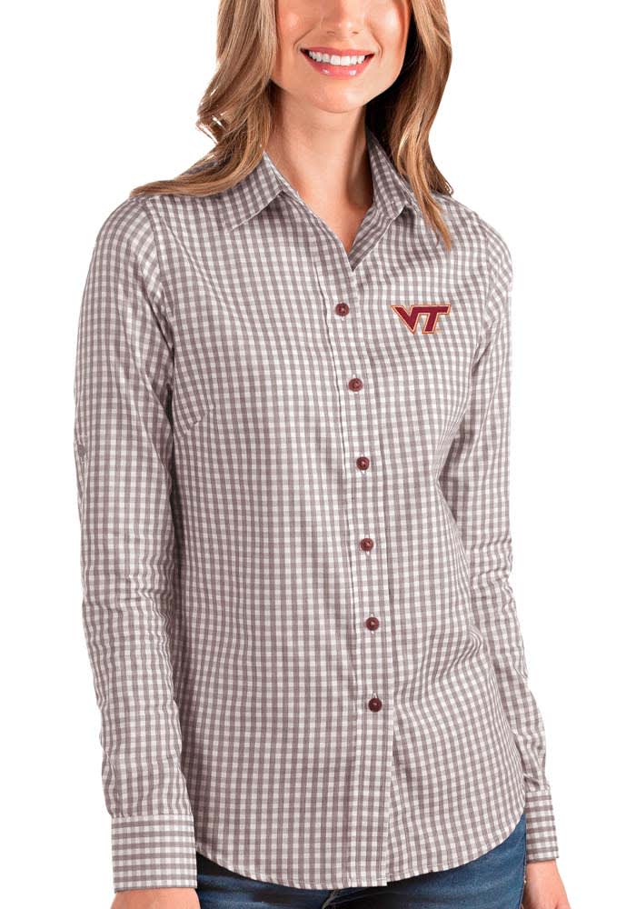 Antigua Virginia Tech Hokies Womens Structure Long Sleeve Maroon Dress Shirt