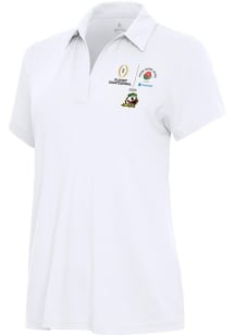 Womens Oregon Ducks White Antigua 2024 CFP Quarterfinals Rose Bowl Era Short Sleeve Polo Shirt