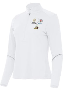 Womens Oregon Ducks White Antigua 2024 CFP Quarterfinals Rose Bowl Tribute Qtr Zip Pullover