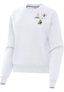 Womens Oregon Ducks White Antigua 2024 CFP Quarterfinals Rose Bowl Victory Crew Sweatshirt