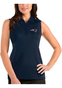 Antigua New England Patriots Womens Navy Blue Sleeveless Tribute Polo Shirt