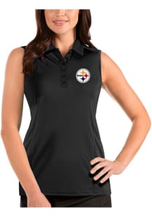 Antigua Pittsburgh Steelers Womens Black Sleeveless Tribute Polo Shirt