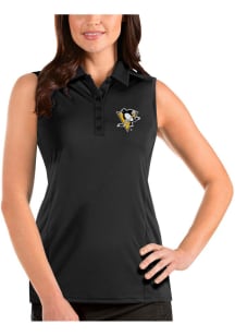 Antigua Pittsburgh Penguins Womens Black Sleeveless Tribute Polo Shirt