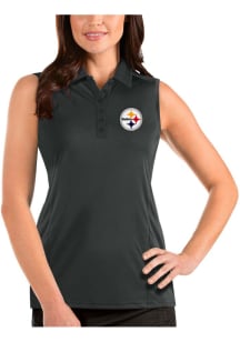 Antigua Pittsburgh Steelers Womens Grey Sleeveless Tribute Polo Shirt