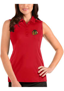 Antigua Chicago Blackhawks Womens Red Sleeveless Tribute Polo Shirt
