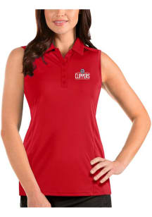 Antigua Los Angeles Clippers Womens Red Sleeveless Tribute Polo Shirt
