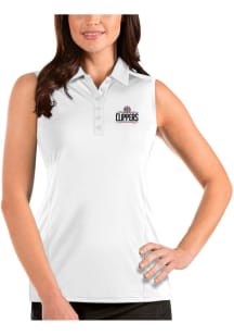 Antigua Los Angeles Clippers Womens White Sleeveless Tribute Polo Shirt