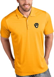 Antigua Milwaukee Brewers Mens Gold Tribute Short Sleeve Polo