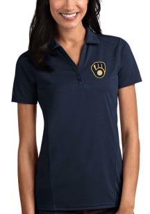 Antigua Milwaukee Brewers Womens Navy Blue Tribute Short Sleeve Polo Shirt