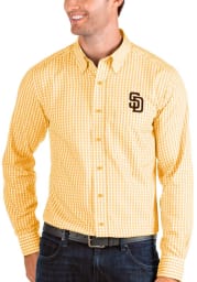 Antigua San Diego Padres Mens Gold Structure Long Sleeve Dress Shirt