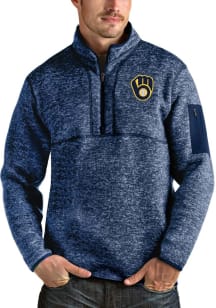 Antigua Milwaukee Brewers Mens Navy Blue Fortune Long Sleeve 1/4 Zip Pullover