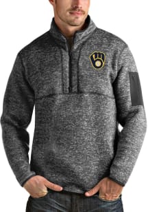 Antigua Milwaukee Brewers Mens Grey Fortune Long Sleeve 1/4 Zip Pullover