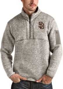 Antigua San Diego Padres Mens Oatmeal Fortune Long Sleeve 1/4 Zip Pullover