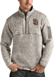 Antigua San Diego Padres Mens Oatmeal Fortune Long Sleeve 1/4 Zip Fashion Pullover
