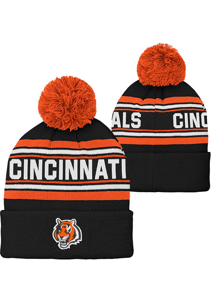 Youth New Era Orange Cincinnati Bengals Banner Cuffed Pom Knit Hat