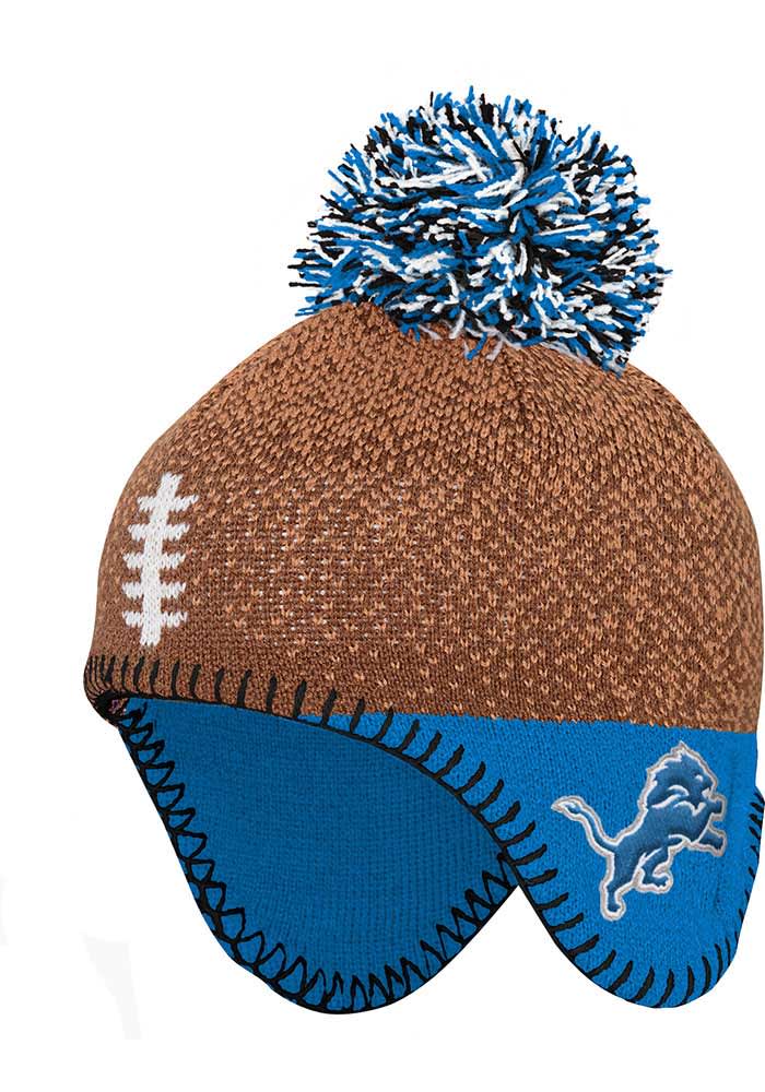 Detroit Lions Football Head Baby Knit Hat - Brown