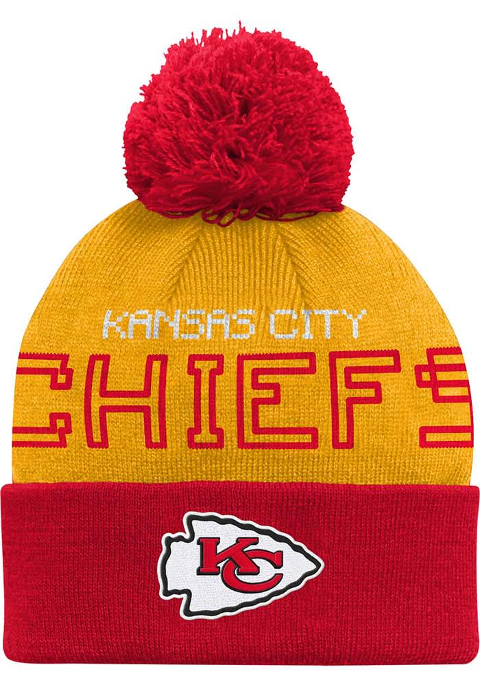 Kansas City Chiefs Red Pixel Cuffed Pom Youth Knit Hat