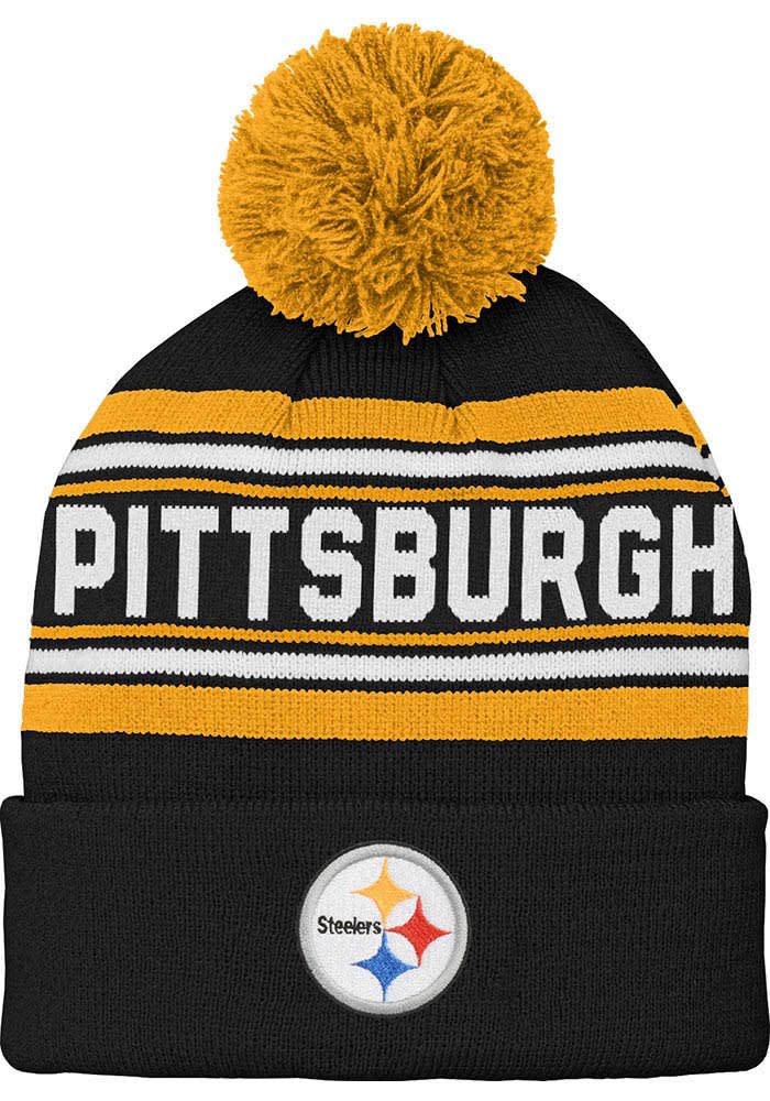 Pittsburgh Steelers Black Jacquard Cuffed Pom Youth Knit Hat