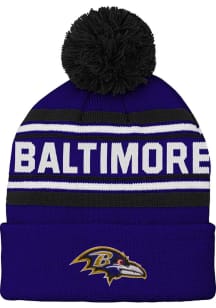 Baltimore Ravens Black Jacquard Cuff Pom Youth Knit Hat
