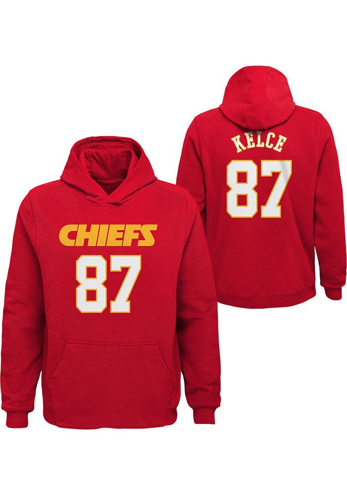 Travis Kelce Outer Stuff Kansas City Chiefs Youth Name and Number Long Sleeve Player Hoodie Red