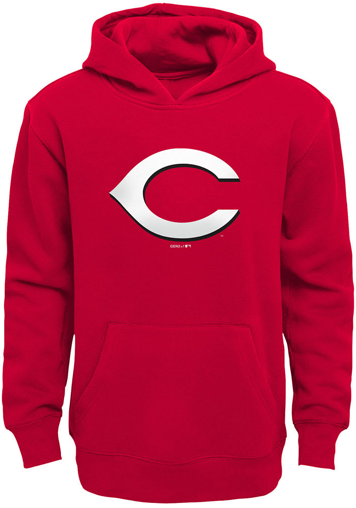 Cincinnati Reds Boys Red Primary Logo Long Sleeve Hooded Sweatshirt