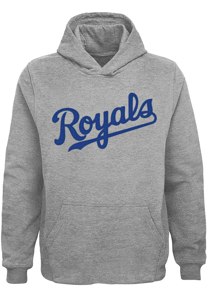 Kansas City Royals Boys Grey Wordmark Twill Long Sleeve Hooded Sweatshirt