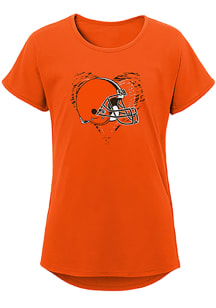 Cleveland Browns Girls Orange Sonic Heart Short Sleeve Fashion T-Shirt
