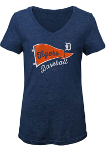 Detroit Tigers Girls Navy Blue Banner Wave Short Sleeve Fashion T-Shirt