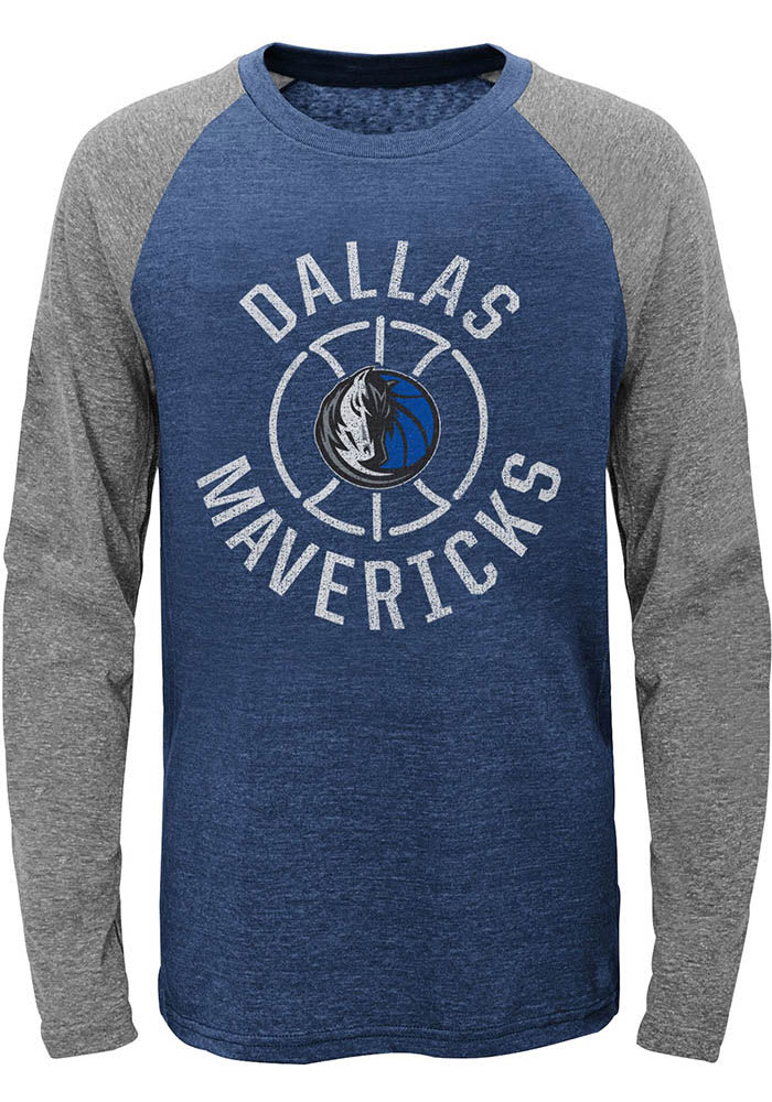 Dallas Mavericks Youth Navy Blue Fadeaway Long Sleeve Fashion T-Shirt