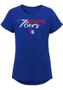 Philadelphia 76ers Girls Blue Script Stylin Short Sleeve Fashion T-Shirt