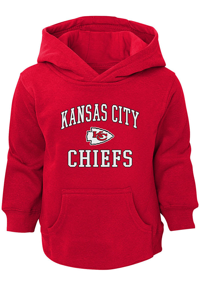 Kansas City Chiefs Toddler Red #1 Design Long Sleeve Hooded Sweatshirt
