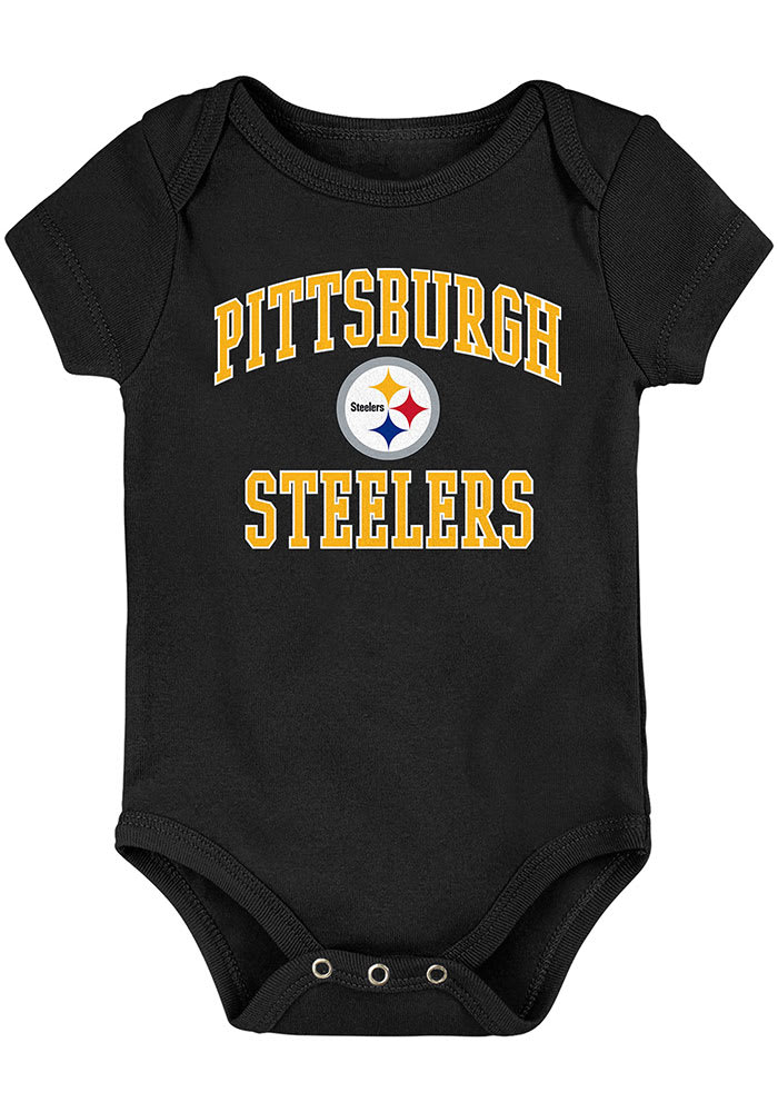 Pittsburgh Steelers Baby Black Primary Logo Short Sleeve One Piece, Black, 100% Cotton, Size 6M, Rally House