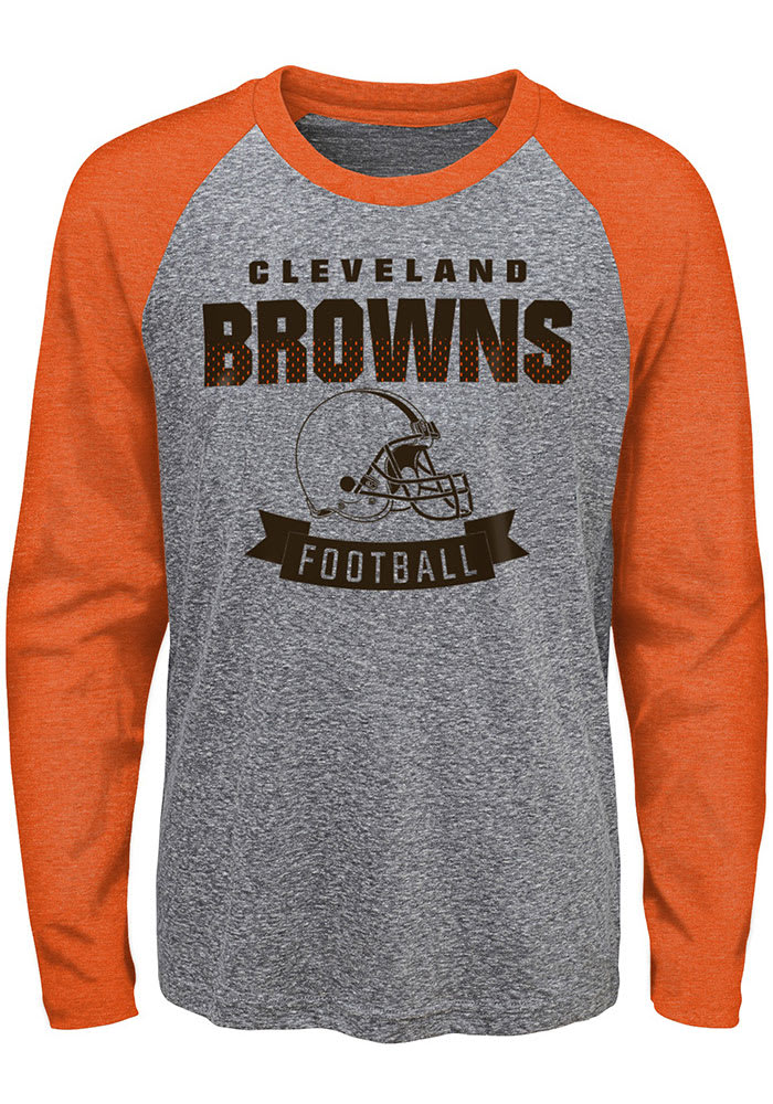 Cleveland Browns Youth Grey Equipped Long Sleeve Fashion T-Shirt