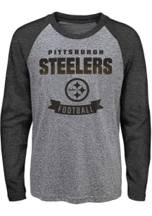 Pittsburgh Steelers Youth Grey Equipped Long Sleeve Fashion T-Shirt