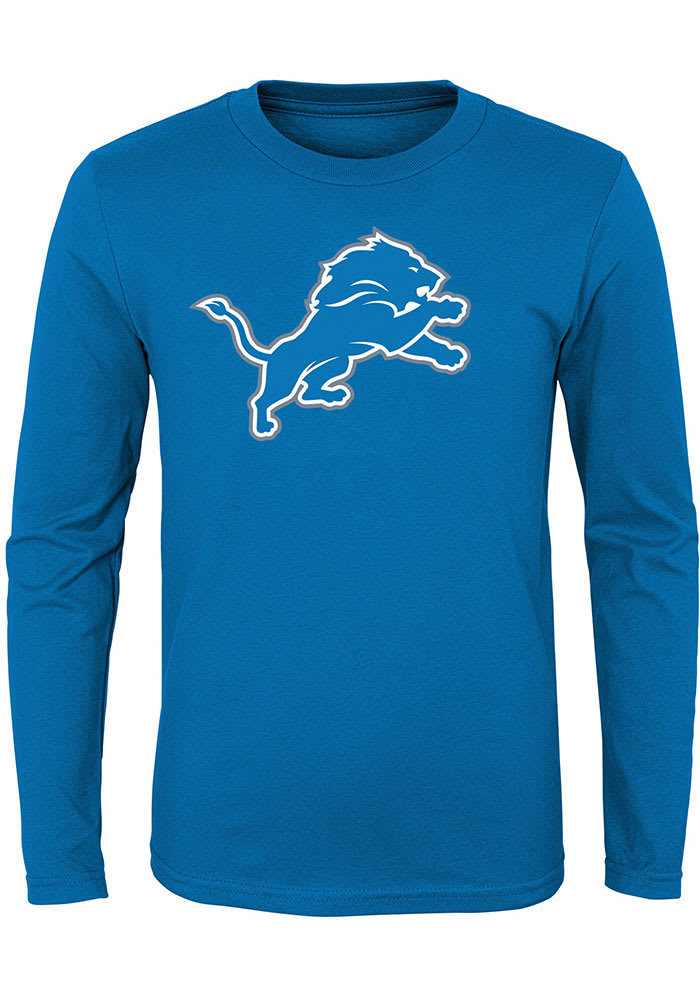 Outerstuff Detroit Lions Youth Team Logo Long Sleeve T-Shirt - Light Blue Size: Extra Large