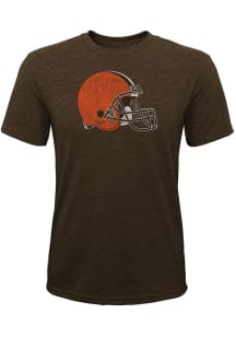 Cleveland Browns Youth Brown Distressed Primary Short Sleeve Fashion T-Shirt