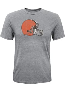 Cleveland Browns Youth Grey Distressed Primary Short Sleeve Fashion T-Shirt