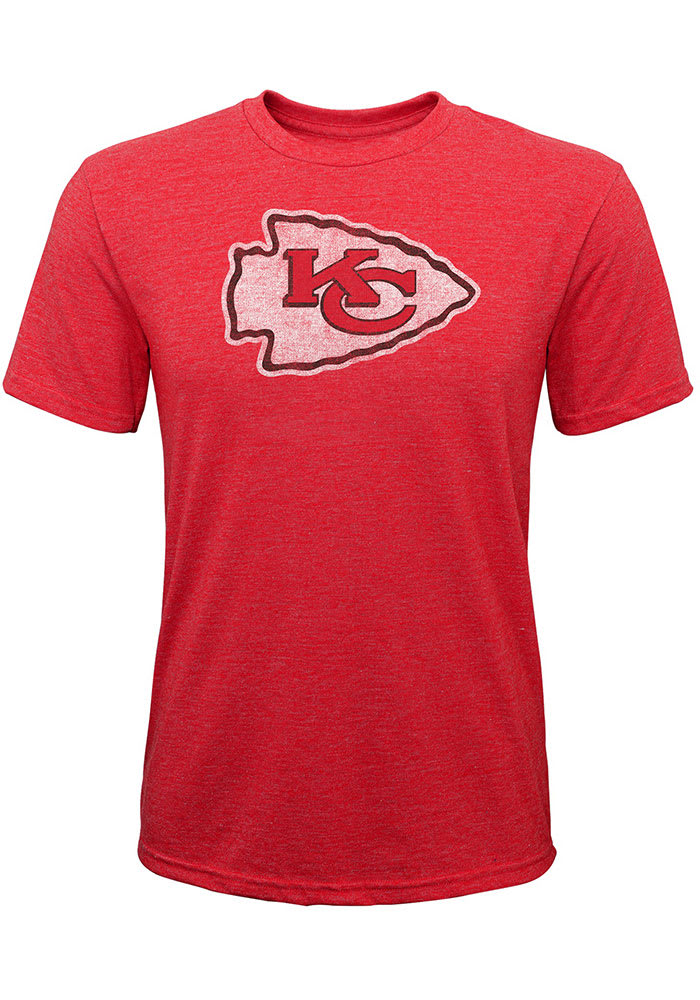 Kansas City Chiefs Youth Red Distressed Primary Short Sleeve Fashion T-Shirt
