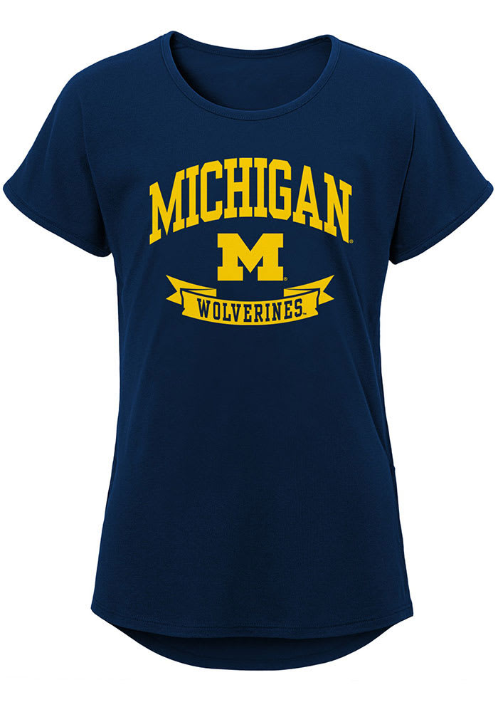 Michigan Wolverines Girls Navy Blue Collegiate Banner Short Sleeve Tee