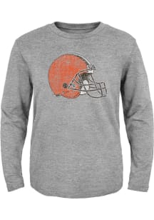 Cleveland Browns Youth Grey Distressed Primary Long Sleeve T-Shirt
