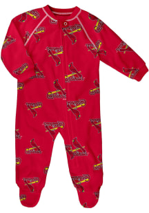 St Louis Cardinals Baby Red All Over Logo Loungewear One Piece Pajamas