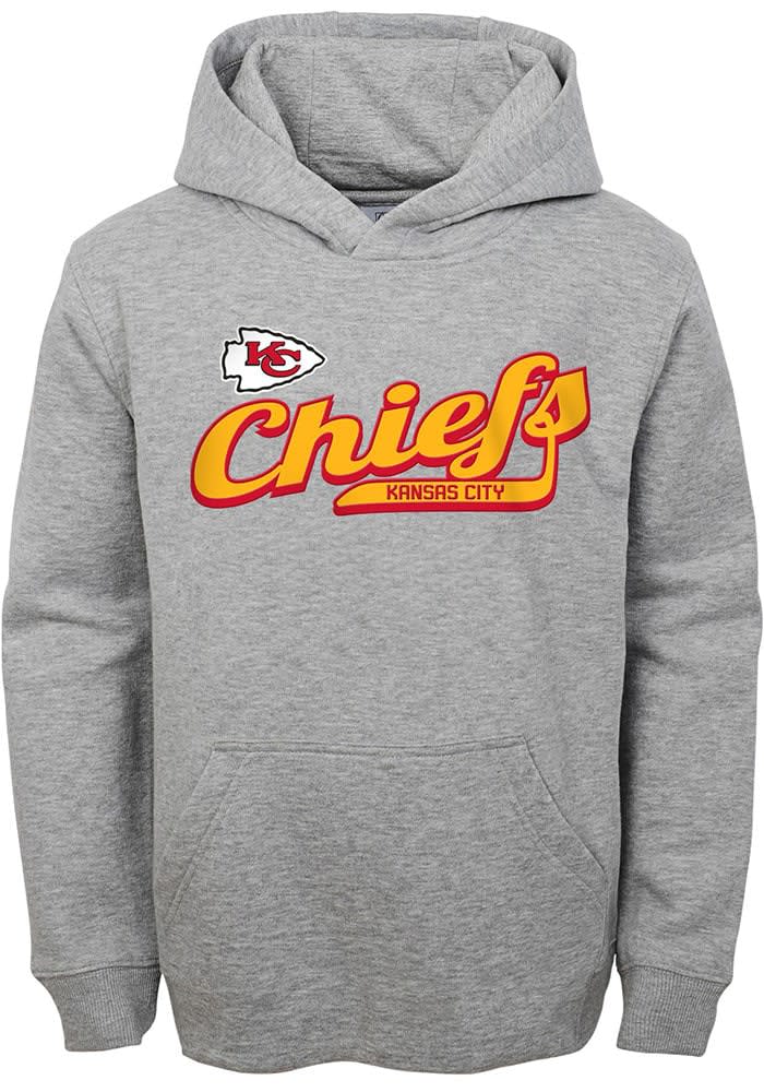 Outerstuff Kansas City Chiefs Youth Grey Big Shot Long Sleeve Hoodie, Grey, Cotton/Poly Blend, Size XL, Rally House