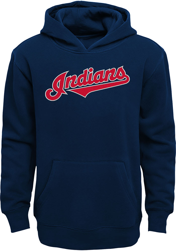 Cleveland Indians Boys Navy Blue Wordmark Long Sleeve Hooded Sweatshirt