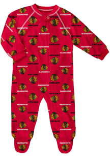 Chicago Blackhawks Baby Red All Over Loungewear One Piece Pajamas